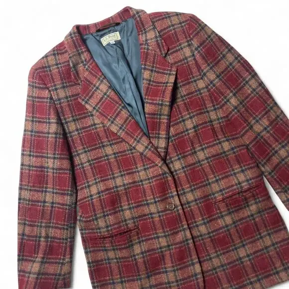 L.L. Bean Vintage 80s Wool Tartan Plaid One Button Blazer Jacket Womens 14R - Picture 4 of 6